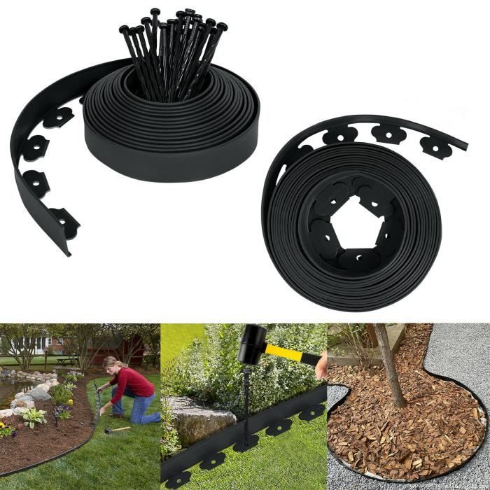 Bordure De Jardin Flexible 15M Hauteur 5cm - Kit Complet Avec 70 Clous Et Gants