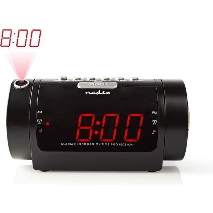 Radio-réveil numérique Nedis - Écran LED - Projection AM/FM - 2 alarmes - Noir