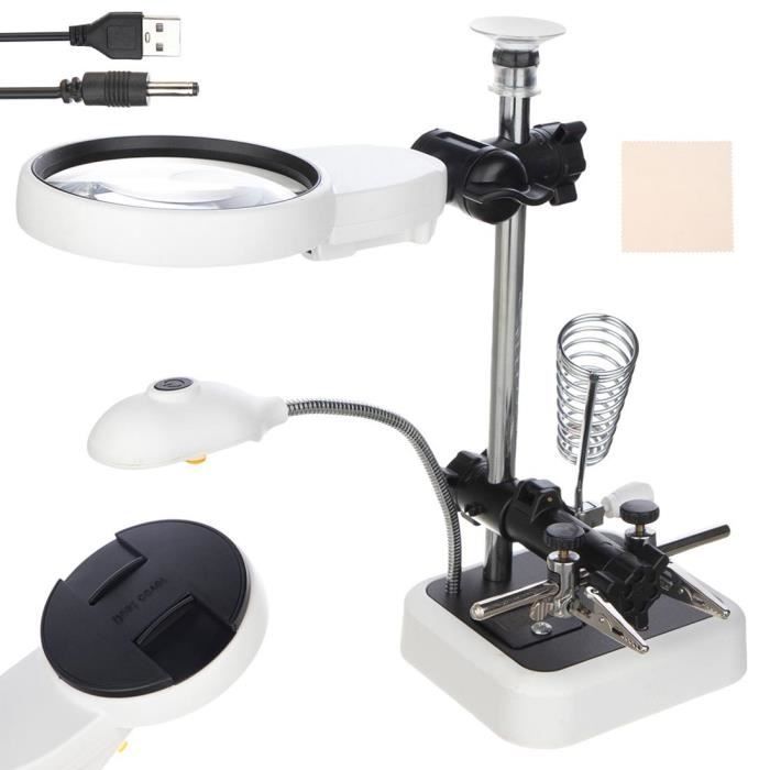 Station De Soudure Troisième Main Avec 6 Bras Flexibles Et Loupe LED 3X - Support Pour Électronique Et Modelisme