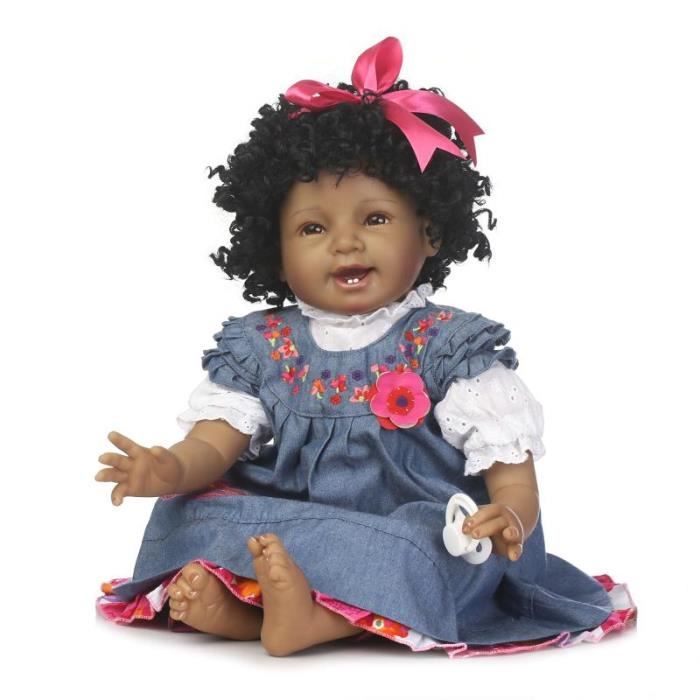 55cm Noir Cheveux Boucles Plein Corps En Silicone Reborn Fille Bebe Poupee Jouets Cdiscount Jeux Jouets