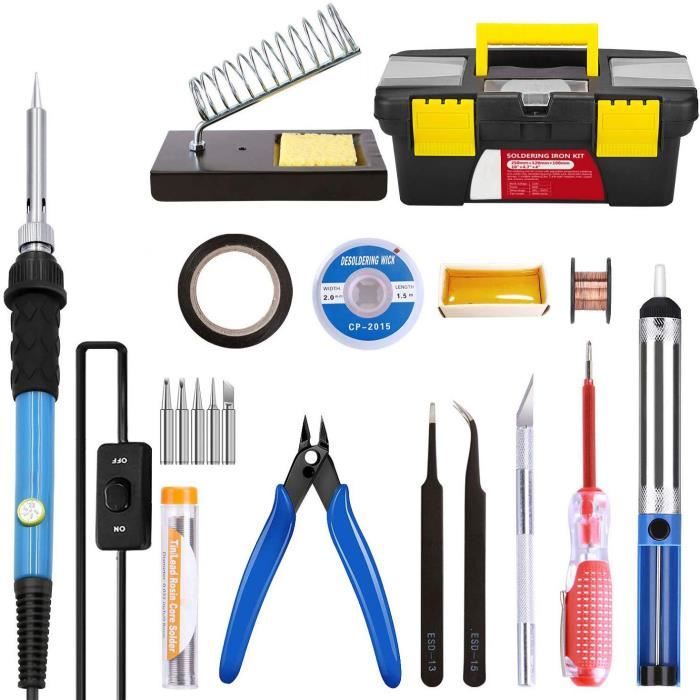 Kit Fer à Souder 60W Température Réglable 6 Vitesses - 13 Accessoires Inclus