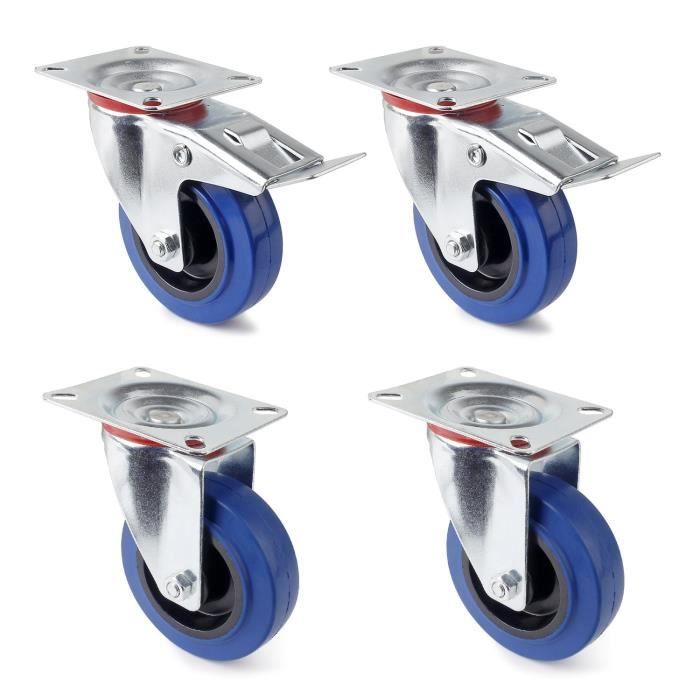 Voluker Roulette Pivotante avec Frein 100mm Gris Lot de 4 Roulettes pour Meubles avec Capacité de Capacité de 400kg 