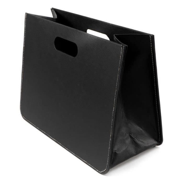 Porte-revues pliable en simili-cuir noir panier avec poignées en cuir synthétique pour le rangement dans le salon et le canapé 4