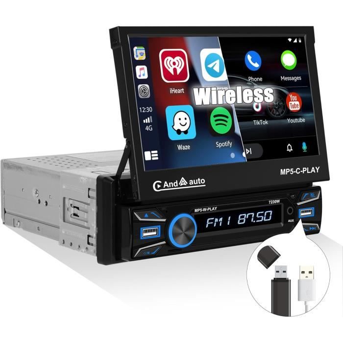Autoradio 1 Din sans Fil Carplay Android Auto avec écran Tactile