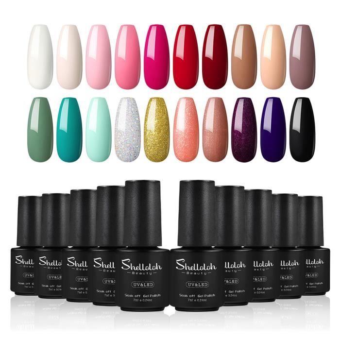 Shelloloh 20pc Vernis Semi Permanent Gel à Ongle LED/UV Vernis à Ongle