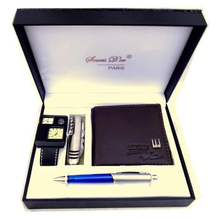 Idée De Cadeau Homme Coffret Idee Cadeau Homme 4 En 1 Montre Couteau Suisse Stylo Portefeuille Box Achat Vente Montre Homme Dore Simili Cdiscount