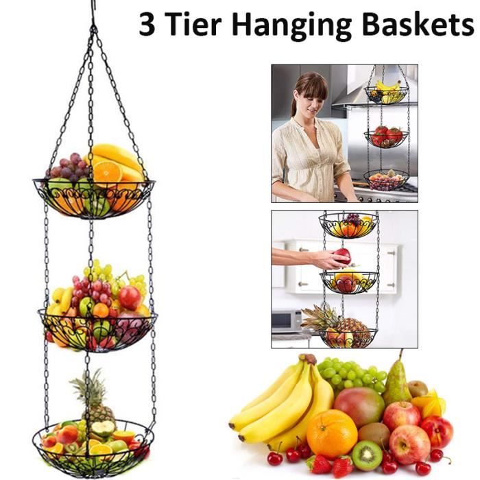 Panier à Fruits 3 étages Amovible En Métal - Idéal Pour Pain, Snacks, Légumes - Organisation Cuisine Pratique - 3