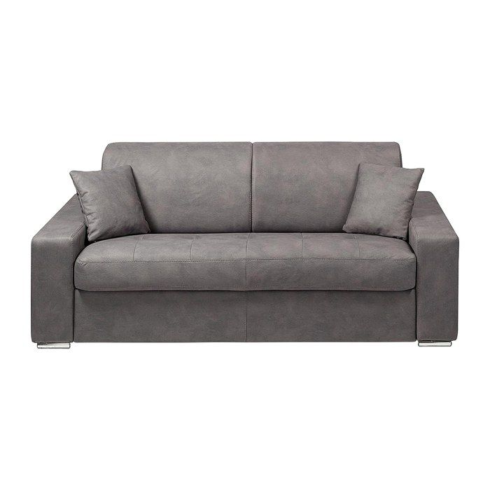 Canapé 3 places convertible express en tissu - Gris - Couchage à lattes larges 140 cm - Matelas 14 cm EMIR