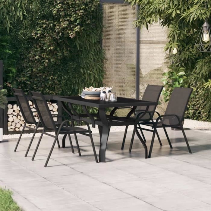 "promo"table extérieure lmt - table de jardin noir 140x70x70 cm acier et verre 23,3kg