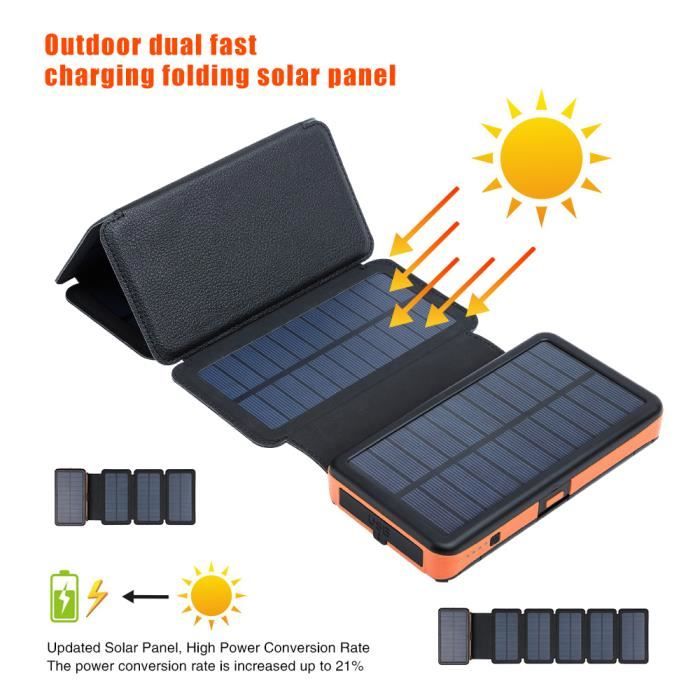 Chargeur Solaire 26000mAh Portable Batterie Externe avec 5 Panneaux  Imperméable Power Bank Outdoor Camping pour Téléphone Tablettes - Cdiscount  Téléphonie