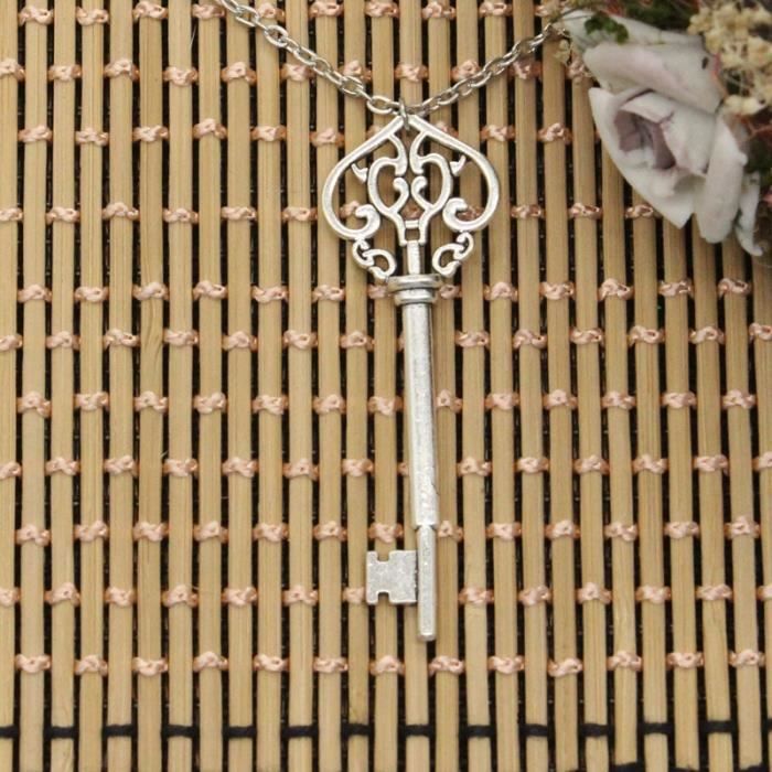 Pendentif Collier Bijou Vintage - Couleur Argent Vieilli Avec Cristal Type Diamant - Occasion - Réf. *3839