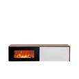 Meubles TV - Ensemble de 2 meubles muraux "Dallas" + cheminée électrique - Blanc/Beige - L 180 x H 180 x P 40 cm-1