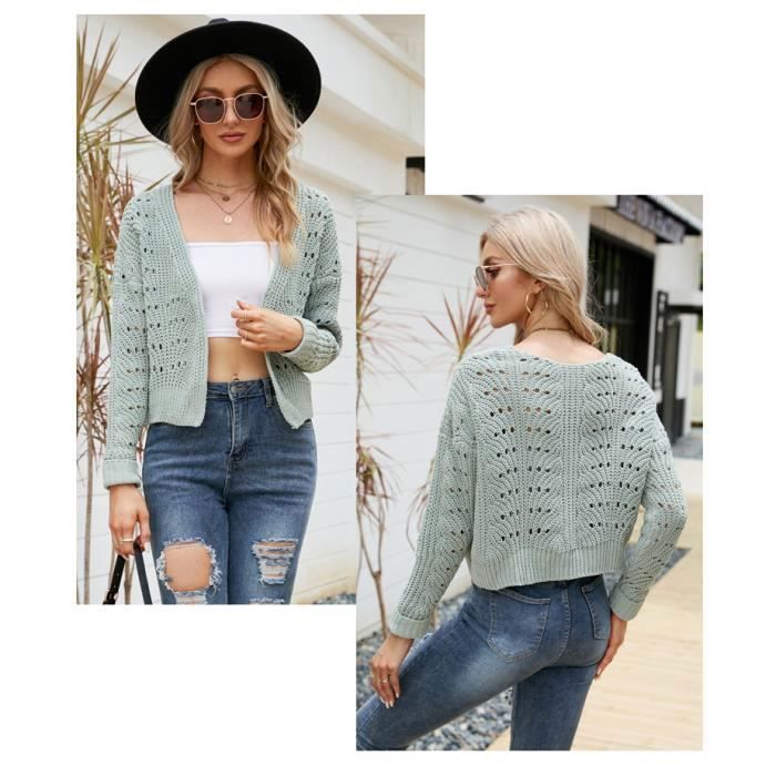 Pull Femme Court Manches Longues l gant Coupe Polyvalente Veste
