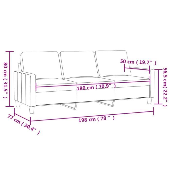 YOSOO Canapé à 3 places Crème 180 cm Tissu 117221 - Cdiscount Maison
