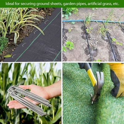 Eikuavons Lot de 300 piquets d'ancrage au sol en acier galvanisé - Pour toile anti-mauvaises herbes, non-tissé de jardin, clôture, jardin (150 x 25 mm - 2,8 mm