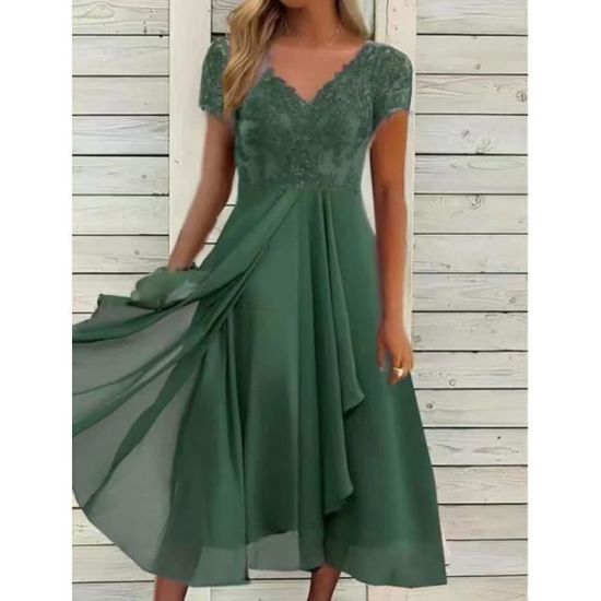 Robe De Soirée Femme Minetom - Mousseline, Manches Courtes Volantées, Longueur Genou, Idéale Mariage, Cocktail, Cérémonie