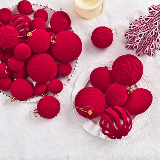Lot De 35 Boules De Noël En Velours Bordeaux – Tailles 4,5,6,8 Cm – Décorations Incassables Pour Sapin – Décoration Festive