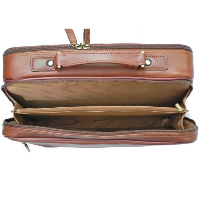 Sac Ordinateur / Porte-documents TEXIER En Cuir Marron - 2 Compartiments, Neuf Avec étiquettes