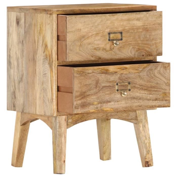 Table De Chevet En Bois Massif 25x38x49 Cm - Sans éclairage, Tiroir Et étagère - Couleur Bois Bûche Ou Noyer