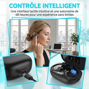 Écouteurs Bluetooth 5.4 Avec Réduction De Bruit - Stéréo Hi-Fi, IPX7 étanche, 24h D'autonomie, Tactile