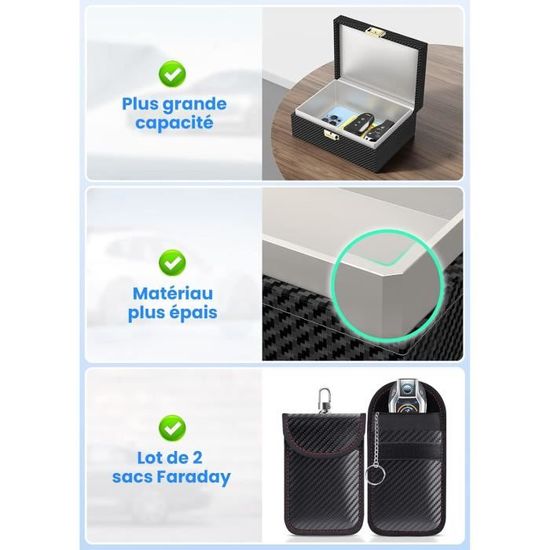 Boîte Anti RFID & Lot de 2 Etuis Anti RFID Clé Voiture Portable, Pochettes  Faraday pour Clés, Boîte Antivol de Blocage de Signal - Cdiscount Bagagerie  - Maroquinerie
