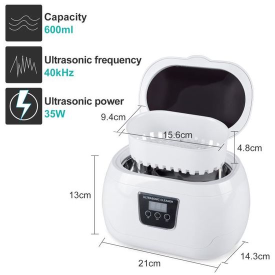 Nettoyeur ultrason, bac ultrasons professionnel appareil de nettolyage des  lunettes minuteur nettyage pour bijoux, montres, lunettes (48 kHz, 600ml)