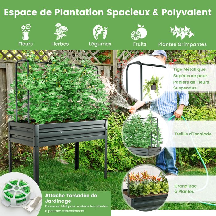 Jardinière Surélevée 142cm Avec Treillis Réglable - Parfaite Pour Tomates Et Plantes Grimpantes Sur Balcon - 5