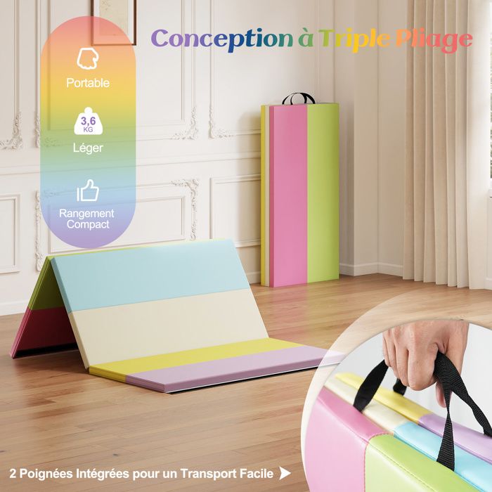 Tapis de gym pliable 180x61cm - Fitness pratique et portable