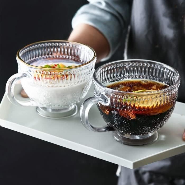 Grande tasse à café,4pcs Grande Tasses à café expresso en Verre avec Anse,  Tasse thé au lait Transparente Vintage, cadeau parfaite - Cdiscount Maison