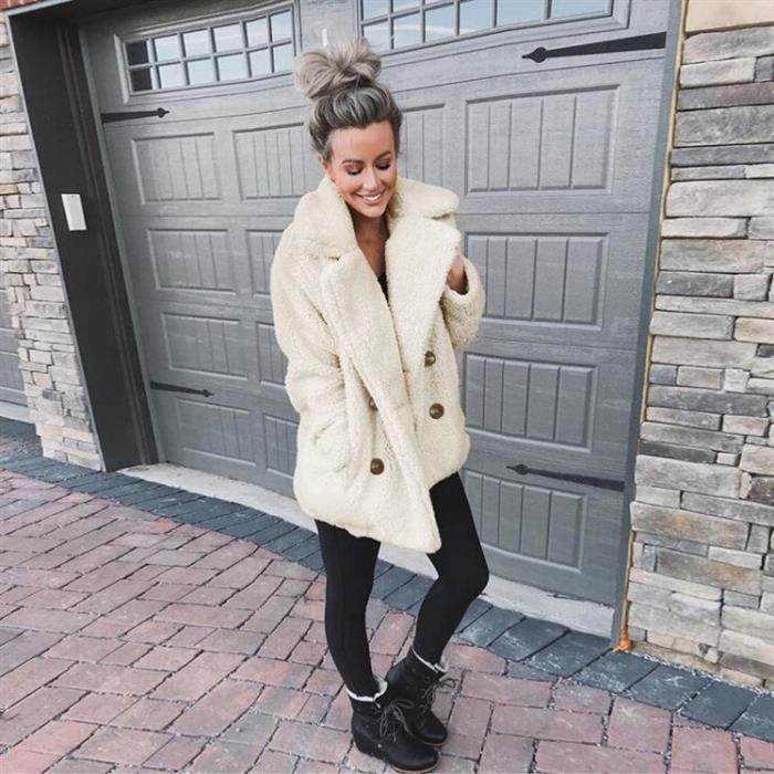 Manteau effet sales mouton noir femme