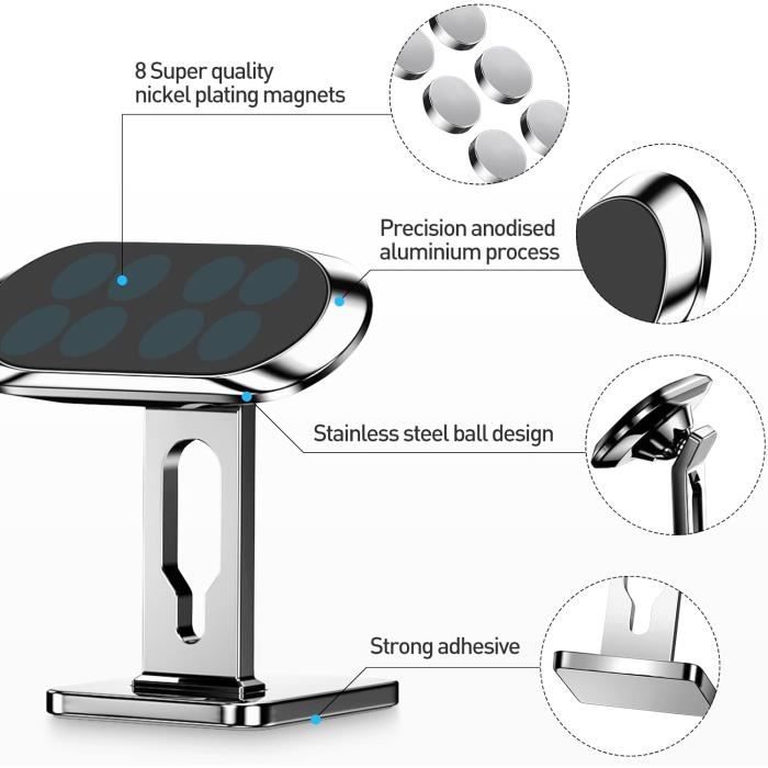 Support Téléphone Voiture Magnétique Et Rotatif – Ajustable, Antidérapant, Marque Novamood – Fixation Multisurface
