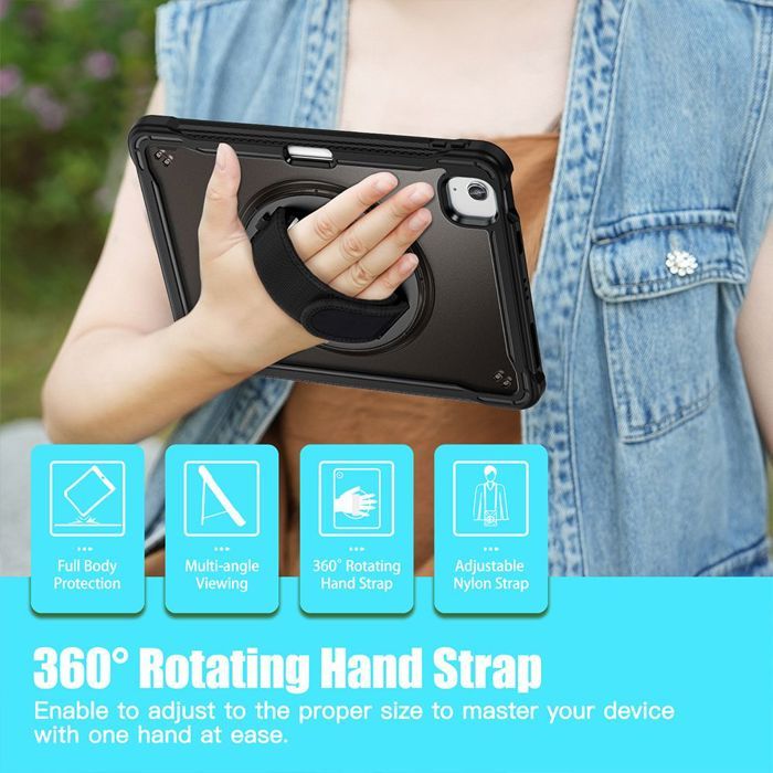 Coque IPad Renforcée Avec Bandoulière Et Sangle - Pour IPad Air 10,9/11 Pro 11 - Noir