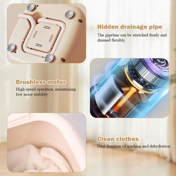 Smandy Machine à Laver Portable 11,5L - Parfaite Pour Sous-Vêtements & Vêtements Bébé, Tuyau Drainage Inclus - Idéale Dortoir & Petits Espaces (Beige)