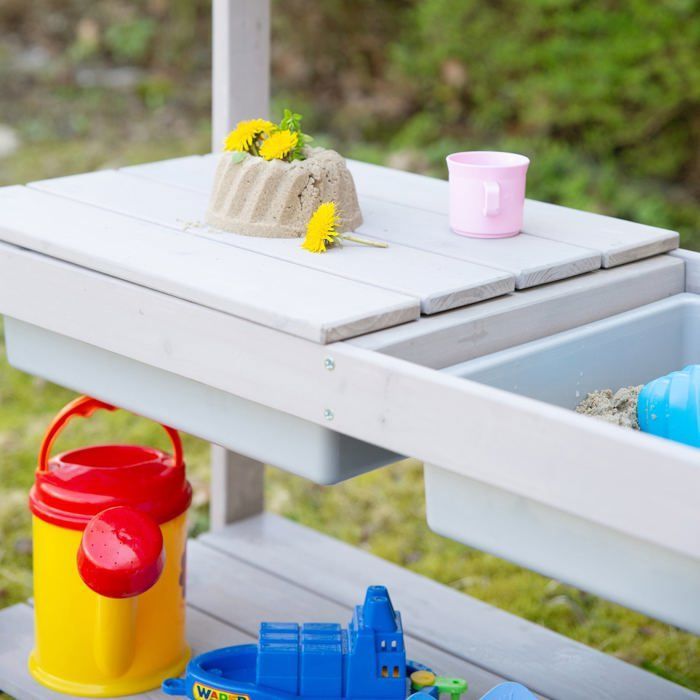 HOMCOM Table Eau Et Sable Pour Enfants Avec 21 Accessoires – Jeux D’extérieur, Plage, Piscine, Neige – PP Résistant, 46x46x72 Cm – Développement Intellectuel Et Interaction Parent-enfant