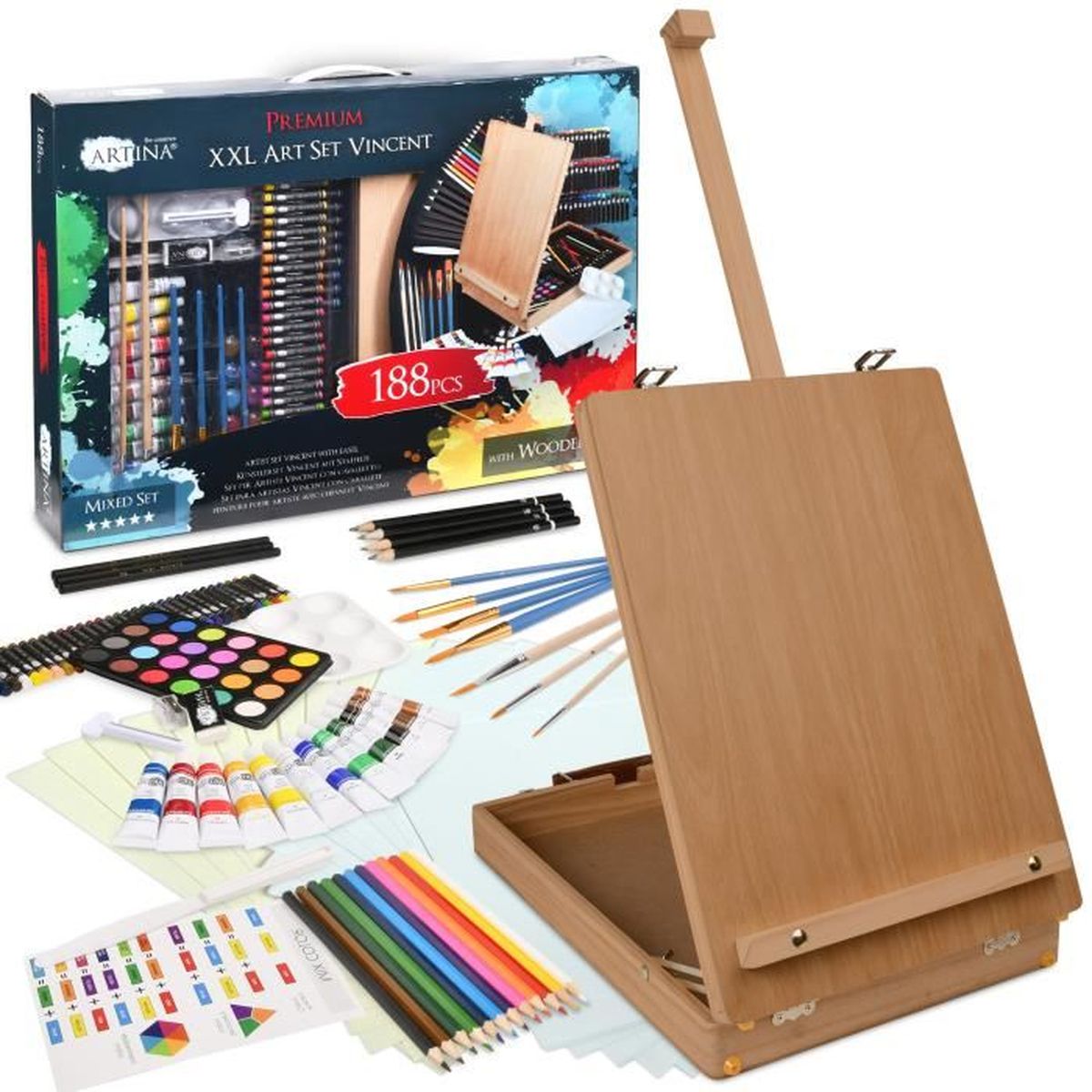 Artina Set De Peinture Vincent 188 Pieces Avec Chevalet Coffret