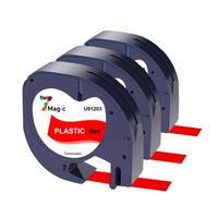 3x 7MAGIC Compatible pour Dymo LetraTag Ruban Plastique 91203, 12mm x 4 m,pour Dymo LetraTag LT-100H,  Noir sur rouge