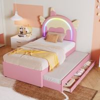 berceau de dessin animé de 90*200cm, forme de licorne, équipé d'un lit de vadrouille coulissant, matériau PU, rose