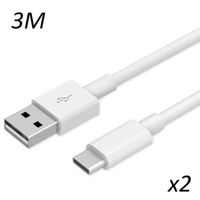 [2 pack] Cable Blanc Type USB-C 3M pour tablette Lenovo Tab 4 10" Plus - M10 plus Gen 2th - M10 Gen 2th [Toproduits®]