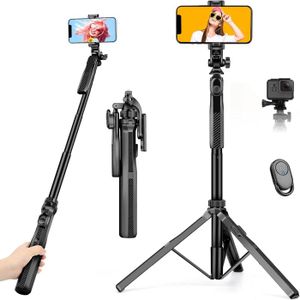 PERCHE - CANNE SELFIE 178cm Perche à Selfie, Extensible Trepied Smartphone avec Télécommande & Poignée Anti-Balancement, Portable Selfie Stick Trépied