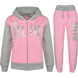 SURVÊTEMENT Survêtement Enfant Fille Selfie Imprimé - Rose & Gris - Manches Longues