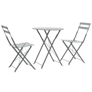 Ensemble table et chaise de jardin Mobilier de bistro 3 pcs Acier Gris