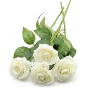 FLEUR ARTIFICIELLE 4Pcs Roses Artificielles Fleur De Soie, Tige Uniqu