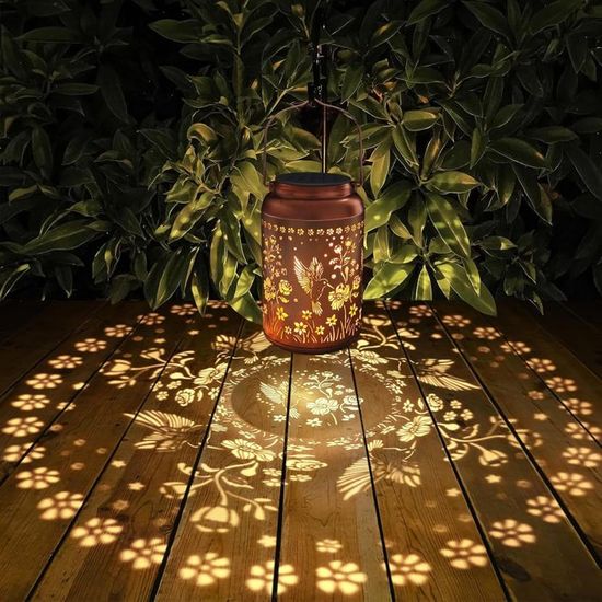 Lanterne Métal Cerf Arbres Décorative Lanternes Solaires étanches En Métal à Suspendre Pour Extérieur, Balcon Panneau Solaire Polycristallin