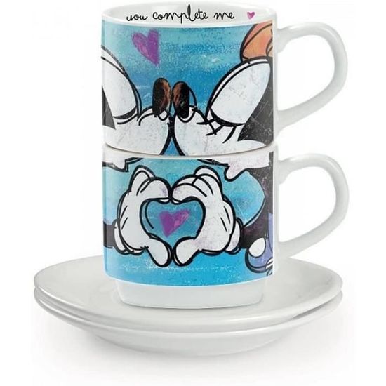 2 Tasses à Café Empilables Mickey Mouse Egan Service - Porcelaine Disney, Lave-Vaisselle Et Micro-ondes