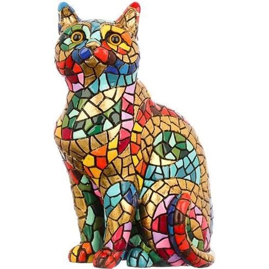 Statue De Chat En Ceramique Modele Carnival En Mosaique Hauteur 11 Centimetres Cdiscount Maison