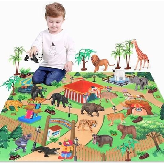 Set Jouets Animaux Jungle Wild Pour Enfants 3-6 Ans - 15 Animaux + Tapis De Jeu Éducatif, Cadeau Idéal Garçons Et Filles