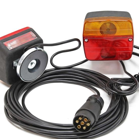 Feu Arrière Remorque LED 7 Broches Magnétique - 40 LEDs, IP65, Certifié E9/E57 - Pour Caravane, Camion