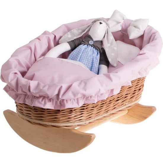 E-wicker24 Lit De Poupée, Berceau à Bascule, Lit Pour Poupon En Osier Avec Matelas Couverture