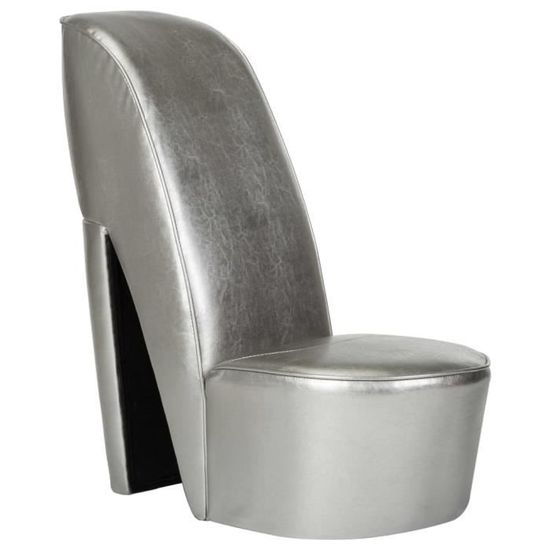 Magnifique Chaise de Salon Scandinave - Chaise en forme de chaussure à talon Fauteuil Relaxation haut Argenté Similicuir ®MTEPVY®