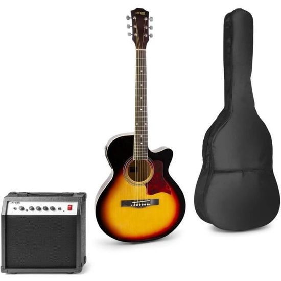 MAX Showkit - Guitare électro-acoustique - Sunburst, cordes en acier, ampli 40W, sac de transport, accordeur numérique